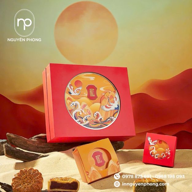 mẫu in hộp bánh trung thu màu đỏ